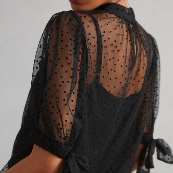 Anthropologie Sheer Tulle Black Polk a Dot Blouse NWOT - Picture 2 of 4